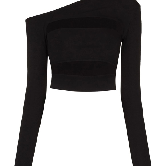 Lama Jouni Elegant Black Off-Shoulder Cutout Crop Top - Picture 2 of 4